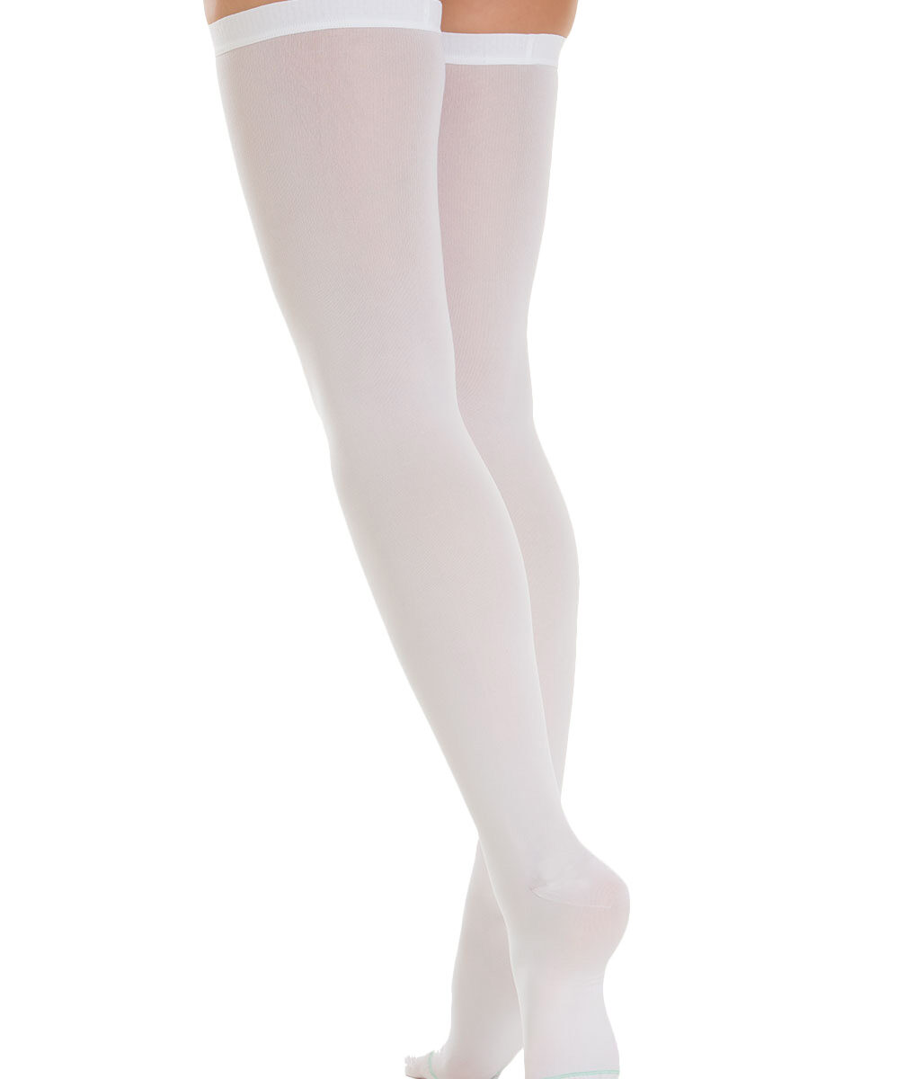 Visoko stegenske Anti-trombozne nogavice z luknjo za kontrolo prstov - 18 mmHg