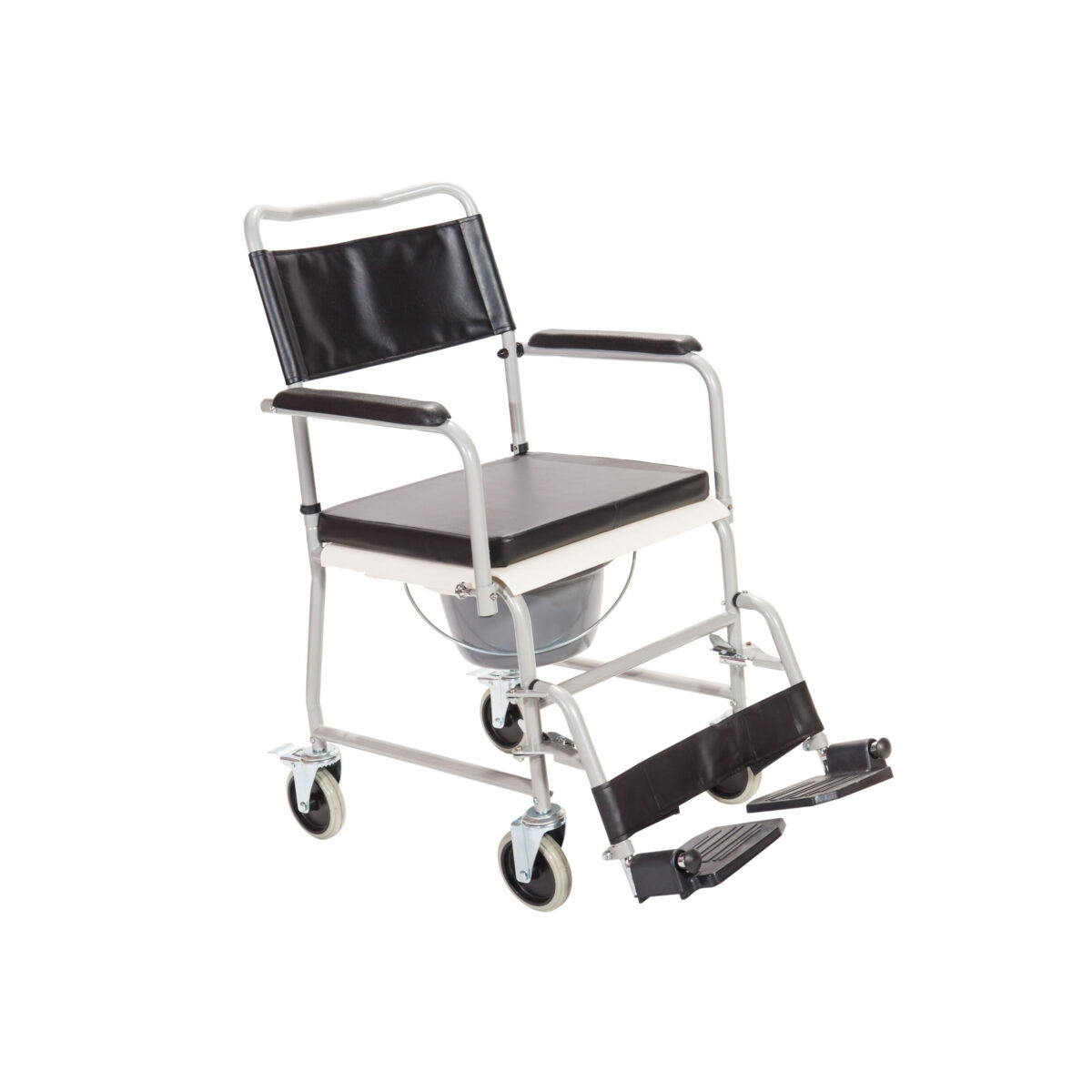 Stol za tuširanje z nočno posodo ali toaletni stol - črno srebrn